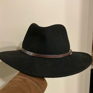 Stylish Black Wide-Brim Hat with Brown Band